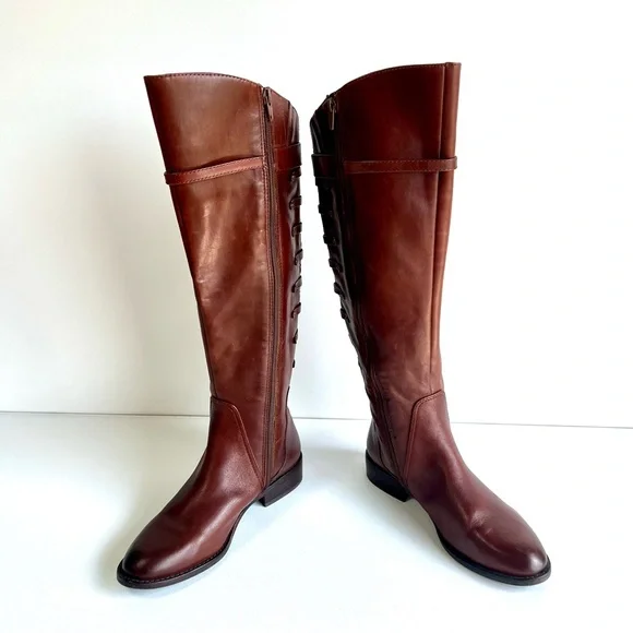 Beautiful Gianni Bini Chain Back Tall Wide Calf Leather Boots •Size Women’s 7M 🍁 - Picture 4 of 16